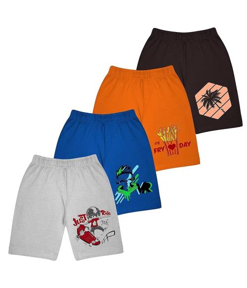 KYDA KIDS Boys Cotton Printed Regular Fit Pack of 4 Shorts
