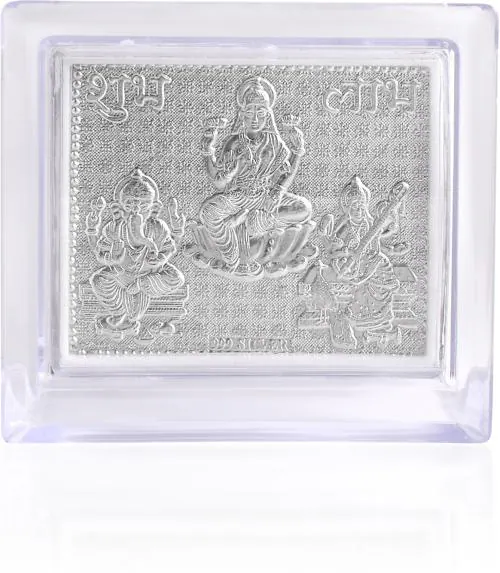Admier Silver plated Lakshmi Saraswati Ganesha Frame for Gift Diwali Photo Frame Decorative Showpiece - 7 cm (Plastic, Silver)