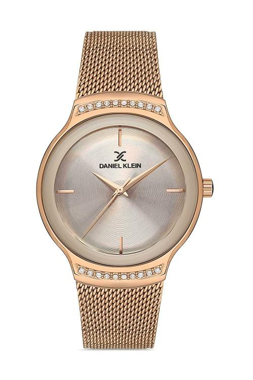 Daniel Klein Analog Grey Dial Rose Gold Strap Watch For Women