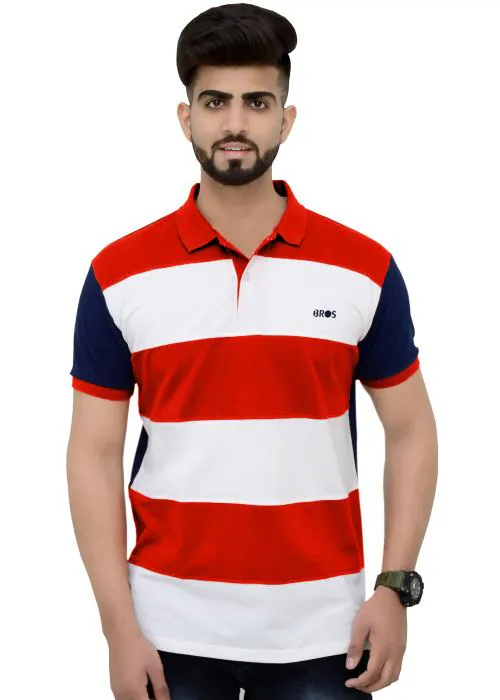 3BROS Mens Cotton blend Half Sleeve Branded Polo Neck T Shirt with Collar (Red,XL)