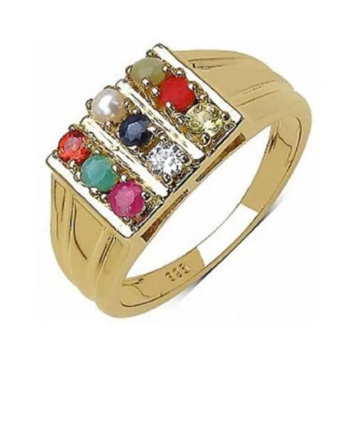 Ceylonmine Gold plated navratan ring for men women