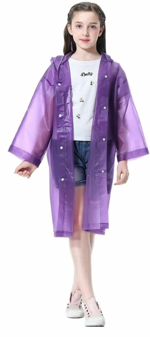 INFISPACE Kid's Reusable EVA Rain Poncho Raincoat| Rain Jackets Long with Hood Purple Color Raincoat pack of 1