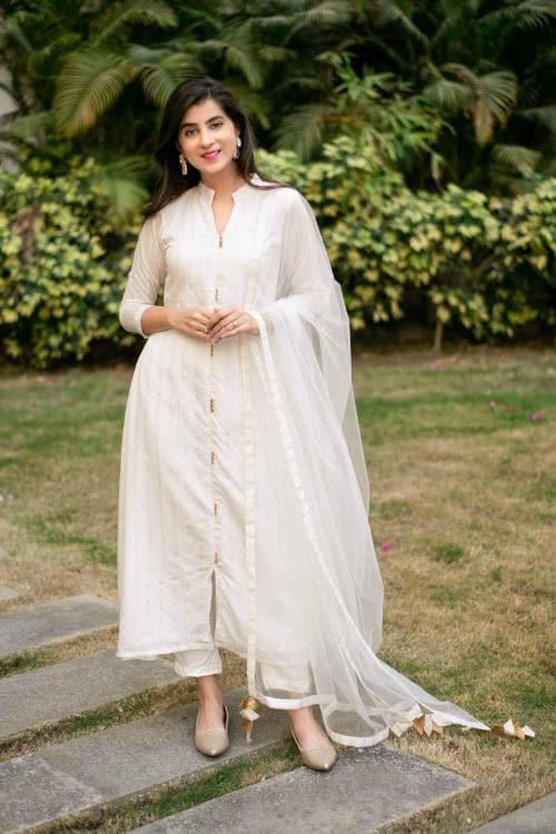 Fab Window Womens Chanderi Fabric Dress Material (Salwar Suit) white.