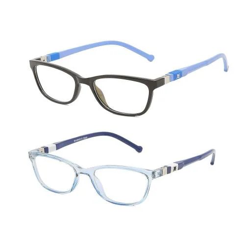 Vast Kids Square Blue Ray Cut Anti Glare UV Protection Full Frame Unisex Spectacle Glasses For All Type Of Digital Screen Zero Power Combo- Black Blue And Light Blue