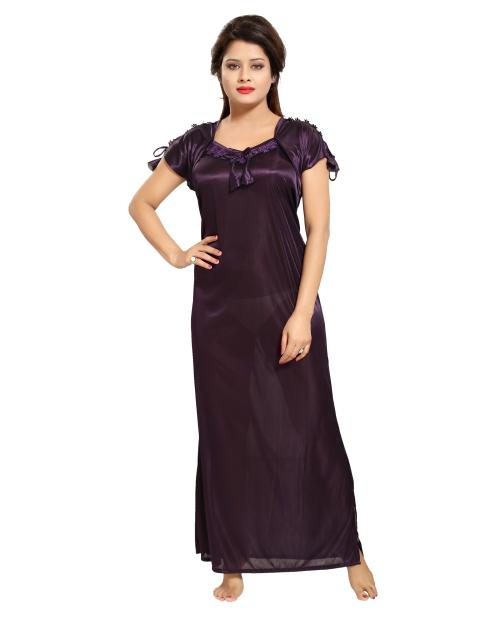 Shopping Station Women's Dark Blue Self-Design Satin Nighty