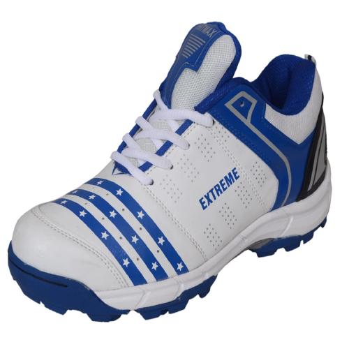 Hitmax Sports Extreme Rubber Spikes Cricket Shoes for Men (White-Blue)