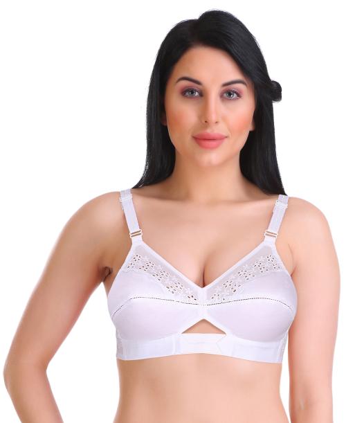 Featherline Women White Embroidered Pure Cotton Single Minimizer Bra ( 36E ) |Embroidered |Full Coverage |Non Padded |Pure Cotton |Everyday |White |Minimizer Bra |B, C, D, E Cup