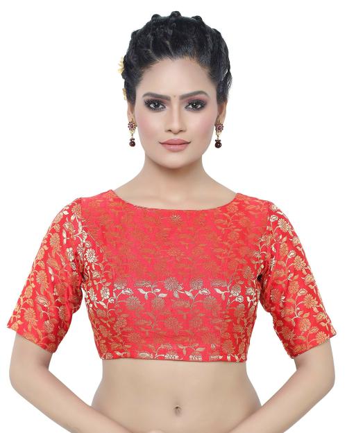 Madhu Fashion Women Red Brocade Saree Blouse (32)