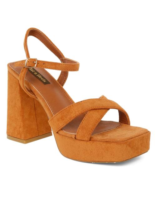 Flat n Heels Tan Block Heel Sandals for Women