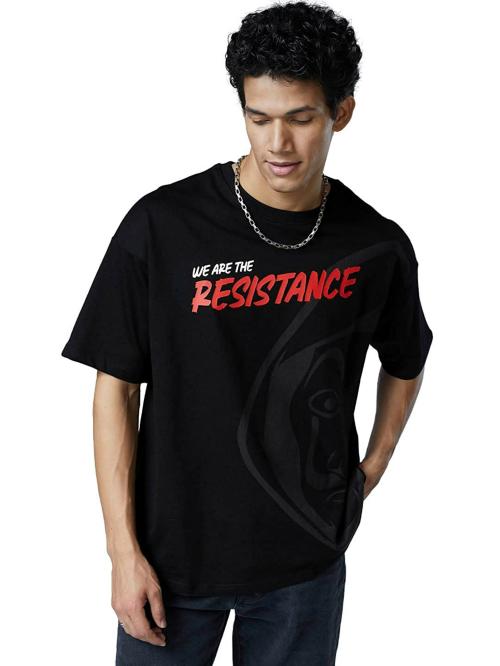 The Souled Store Men Black Printed Cotton, Polyester T-Shirts