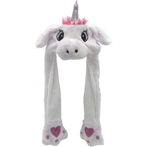 Kiditos Plush Unicorn Hat Moving Ear, Funny LED Glowing Headwear Bunny Hat Cap for Girls Kids, White
