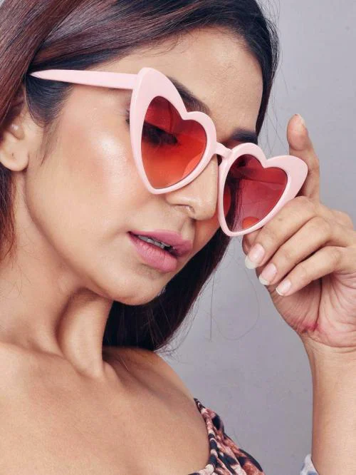 Women Pink Heart Shaped Sunglasses