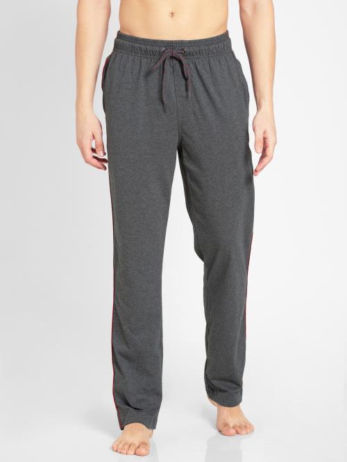 Jockey Style 9500 Men's Super Combed Cotton Rich Regular Fit Trackpants with Side Pockets - Charcoal Melange & Shanghai Red