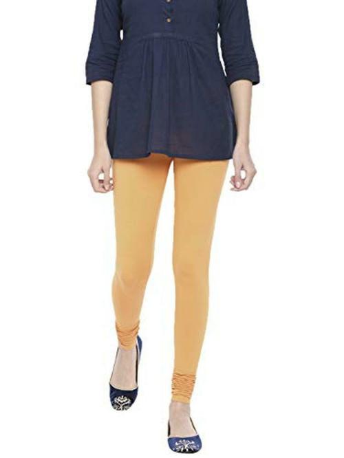 De Moza Women Light Orange Solid Cotton Churidar Leggings - XXL