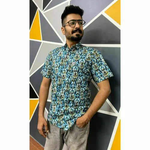Jaipur Block Prints - Men's Black Jaipuri Printed Half Sleeves Cotton Shirt