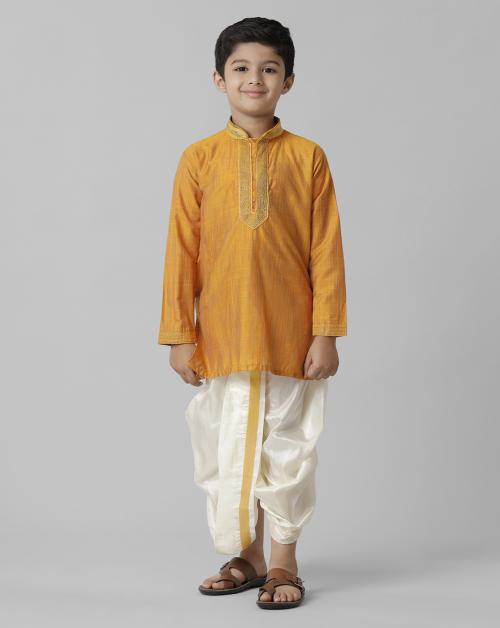 RAMRAJ COTTON Boys Kurta with Cream Color Panchakacham