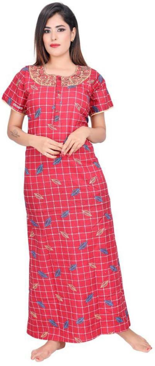Buy Loody'S Women Red Embroidered, Printed Pure Cotton Night Dress
