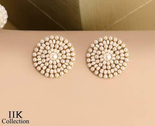 IIK COLLECTION Elegant Stylish Handmade Crystal Pearl Studded Lightweight Designer Fancy Stud Traditional Earrings - For Women and Girls