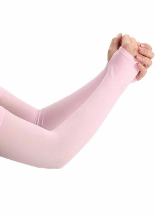 SOSHRE Let's Slim Nylon Arm Sleeves for Men & Women Sunlight Protection from Dust, Pollution, Sunburn, UV protection- Suitable for Sports, Gym, Running, outdoor Activities, Summer Gloves-Pink (Pair of 1)