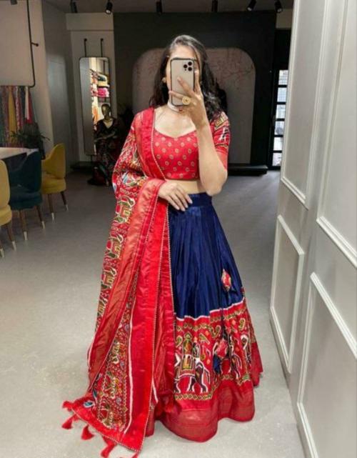GEZREL Heavy Important Designer Dola Silk Lehenga Choli For Women Wedding Wear Digital Printed All Over Lehenga Choli Dupatta Set (Semi Stitched) (BLUE)