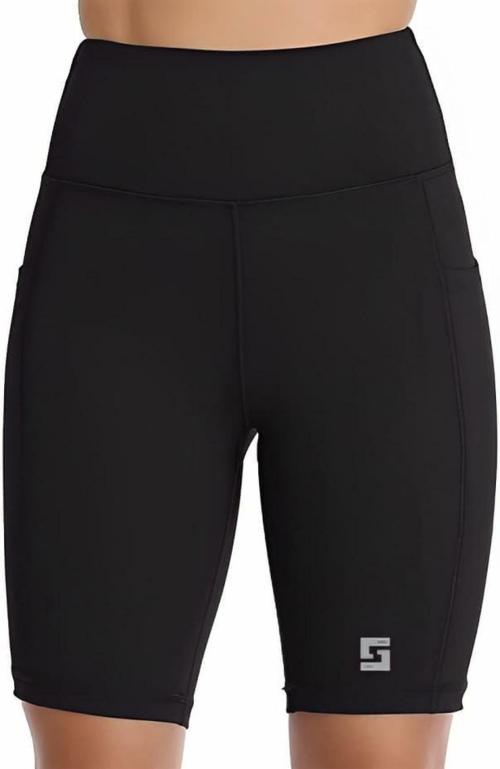 Regalia Procot Womens Shorts High Waisted Poly Spandex Yoga Gym Cycling Biker Shorts with Pockets, Light Weight Anti UV Sports Short Black