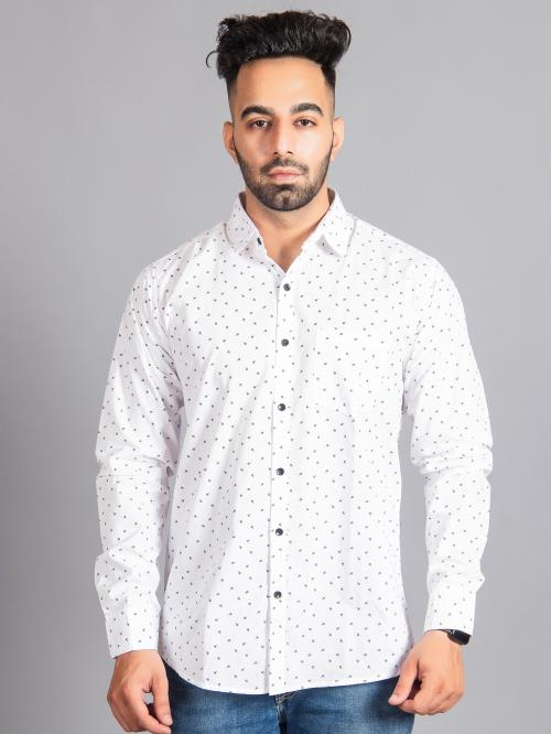 Forevish Men white Printed Cotton Single Shirt
