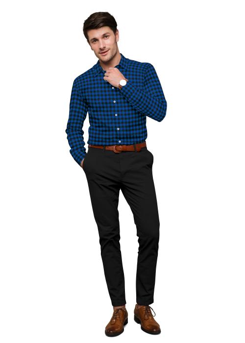 Genius Shirts 100% Cotton Check Formal Full Sleeve Shirt for Men - Navy Blue