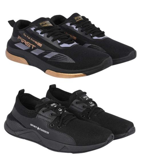 Tway Stylish Men Sports Shoes Black Running Walking Dancing Casual and Hikking shoes Pack of 2