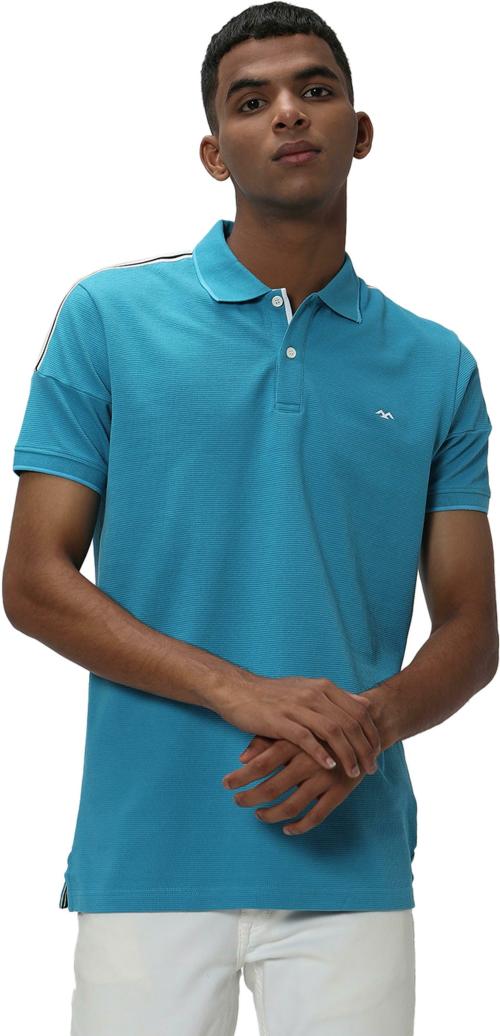 Blue & White Taped Mini Waffle Polo T-Shirt