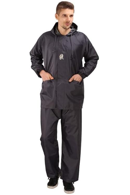 Real Polo Reflected Back Strip Rain suit | Matching PVC Lining with Inner Pockets | Rain suit Set with Zipper and Velcro for Bike | Rain coat for Men (XXL, Grey)