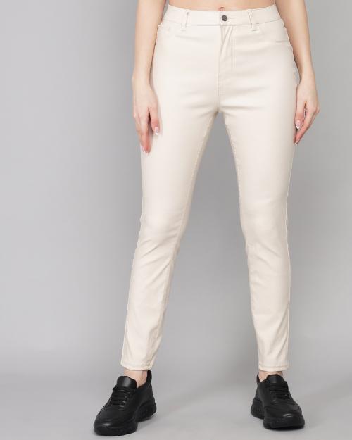 Buy Guti Womens High Rise Ankle Length Cream Skinny Jeans Online at