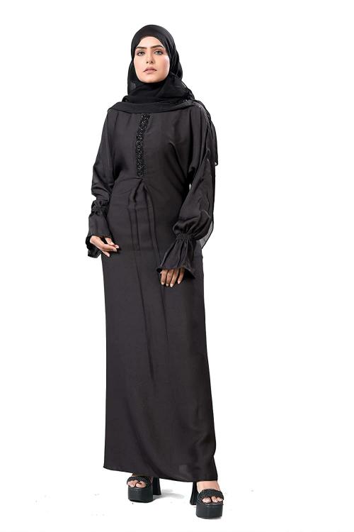 KHADIJA FASHION Women Black Abaya with Hijab (M)