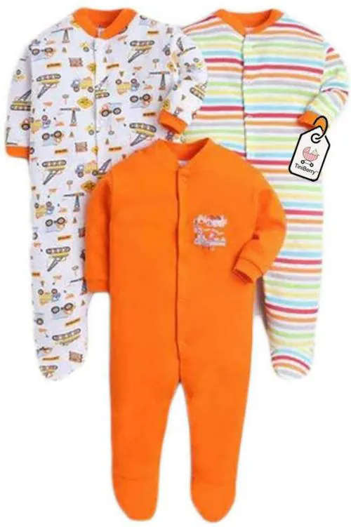 MM IMPEX Baby Boys and Girls Orange Printed Cotton Blend Romper 0-3 MONTHS| Rompers |Sleepsuits | Jumpsuit |Body suits