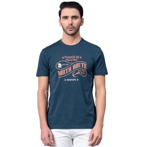 Red Tape Deep Blue Graphic Print 100% Cotton Round Neck Men's T-Shirt