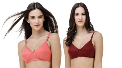 2 Pc Combo of FEMULA Monika Padded Bra for Enhancing Bust, Making it look Bigger, Attractive and Natural for Women & Girls (One Pc Each of Gajari & Maroon Colour) Size 34C