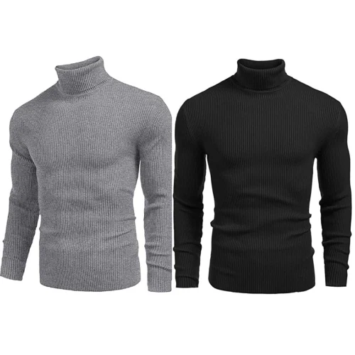 Buy COTBLEND Men's High Neck Black/Grey Sweater Combo (Pack of 2 ...