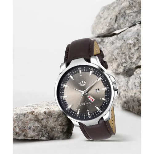LIMESTONE Analog Grey Dial Brown Strap Watch For Men (LS2729)