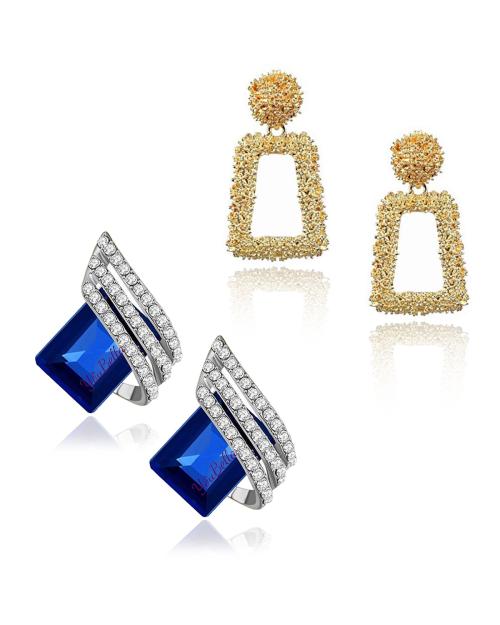 YouBella Women's Fashion Jewellery Celebrity Inspired Earrings for Girls and Women (Combo)(Golden & Blue)