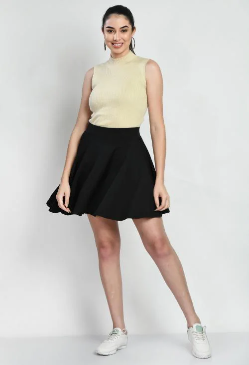 Solid Women and Girls Mini Skater Skirt Black
