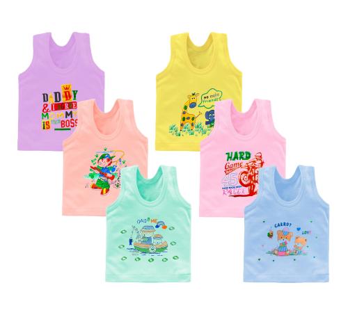 Akido Kids Cotton Multicolor Printed Vest for Boys Innewear for New born Baby Boy (Pack of 6)