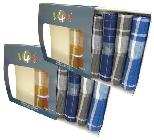 S4S Men's 100% Cotton Premium Handkerchiefs Box Packing (Dark Colour Checks_46CM X 46CM_Pack of 12)