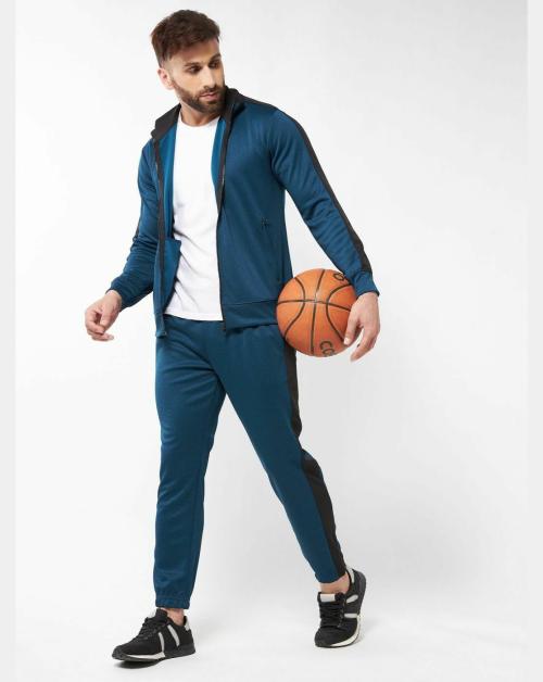 Gritstones Men Turquoise Blue Full Sleeve Lycra Track Suits