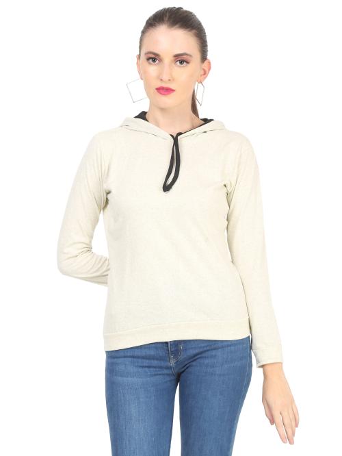 DIAZ Women's Full Sleeve Hooded Neck T Shirt | Women Winter Sweatshirt Hoodies Size S For Color Cream