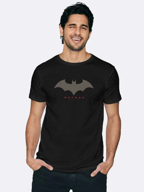 Bewakoof Men Batman Outline Logo Printed Short Round T-Shirt