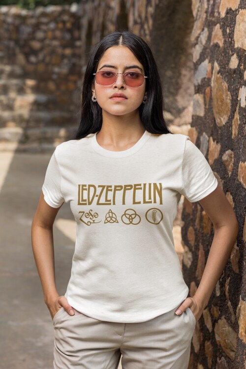 Aesthetica Fashion led zeppelin Printed Round Neck Women Tshirts
