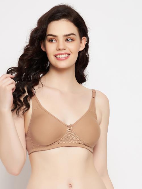Clovia Beige Solid Cotton Single T-shirt bra