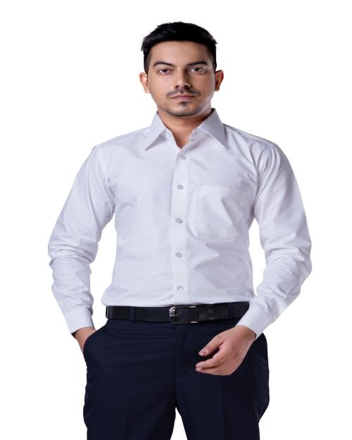 Charcoal Fashion White Solid Regular Slim Fit Formal Shirt