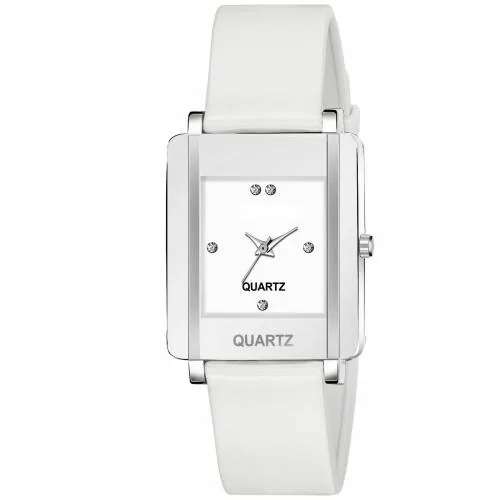 KIARVI GALLERT Analog Rectangular Dial Multicolor Dial Rubber Strip Women's & Girl's Watches (White)