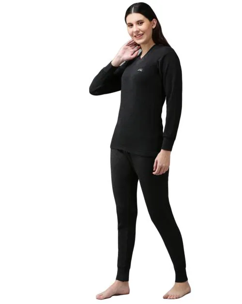 LUX COTT'S WOOL Women's Black Solid Cotton Blend Thermal Sets
