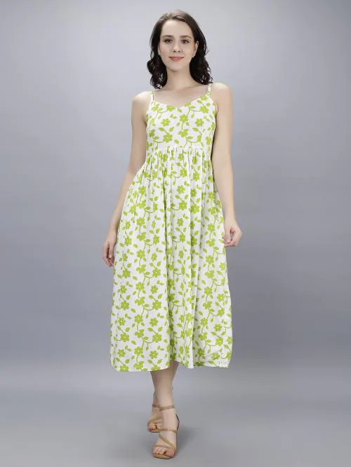 STEP QUEEN Women A line Rayon Floral Printed Strip Dress for Women's & Girls.